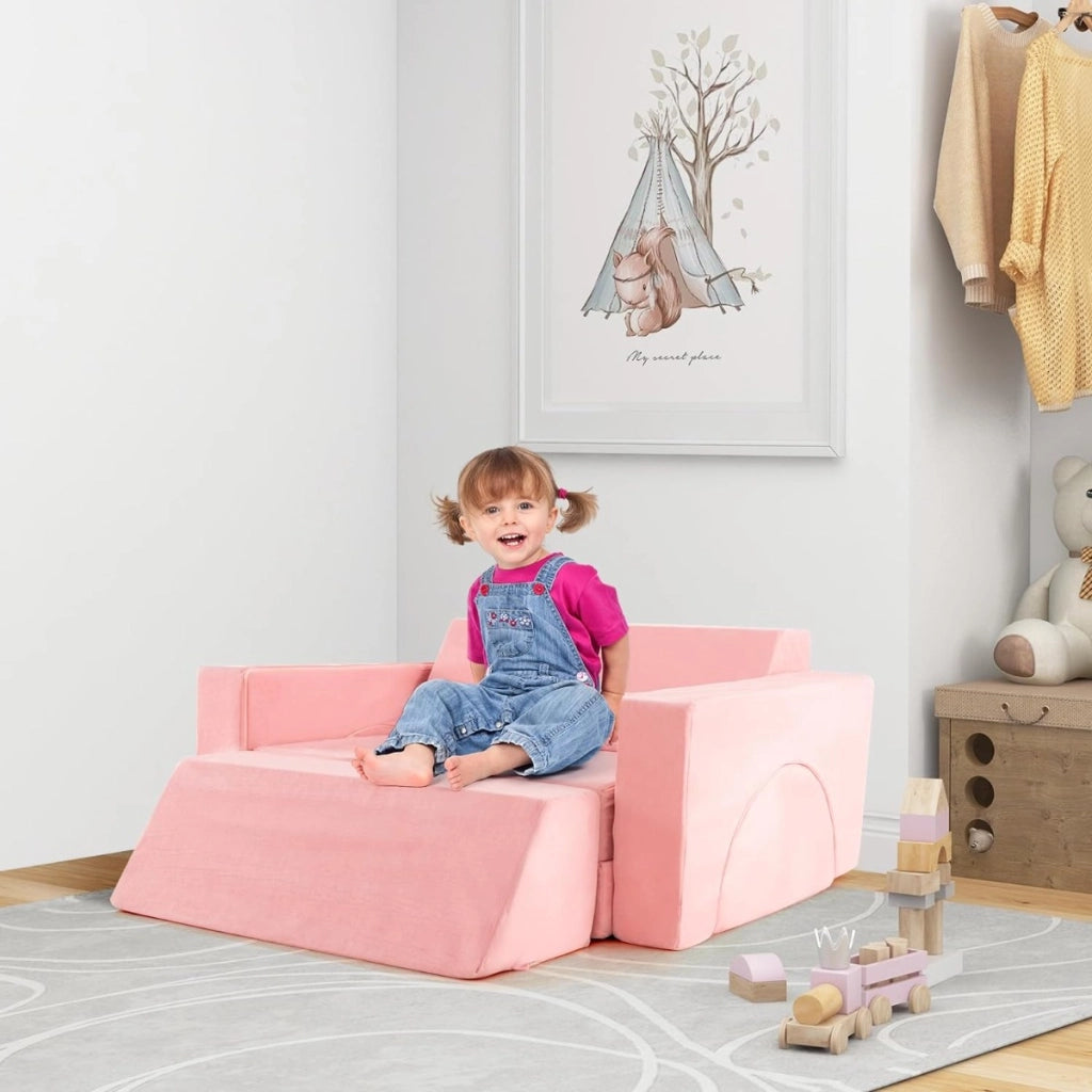 Divano modulare per bambini 8 pezzi, Divanetto creativo per bambini con copertura staccabile per sala giochi Rosa