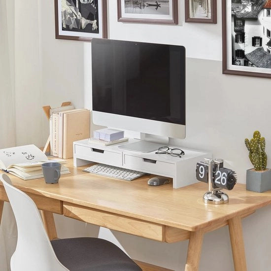 Monitorverhoging voor 2 Monitoren con Regolazione di Larghezza e Caricamento - Standard Ufficio in Bianco