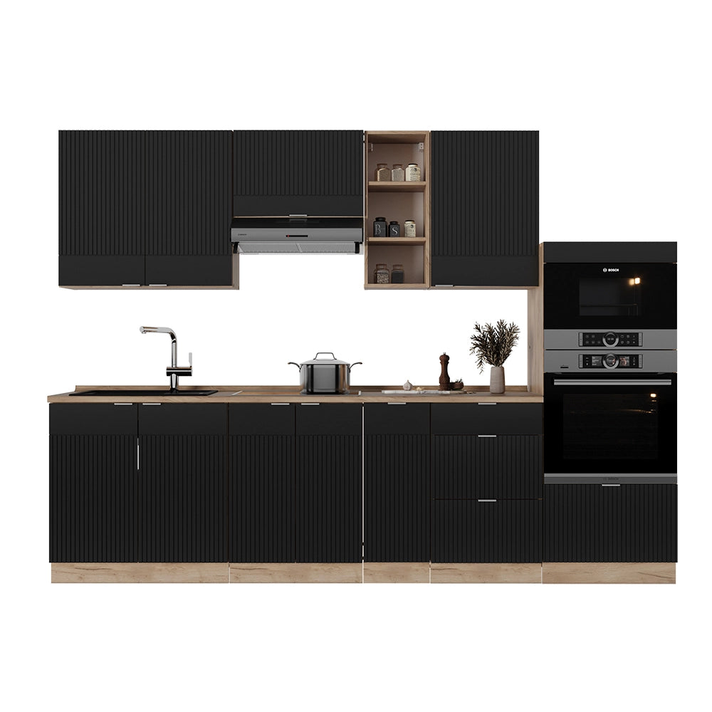 Cucina componibile Fame-Line Nero rigato/Rovere dorato 280 cm, PL Rovere Vicco