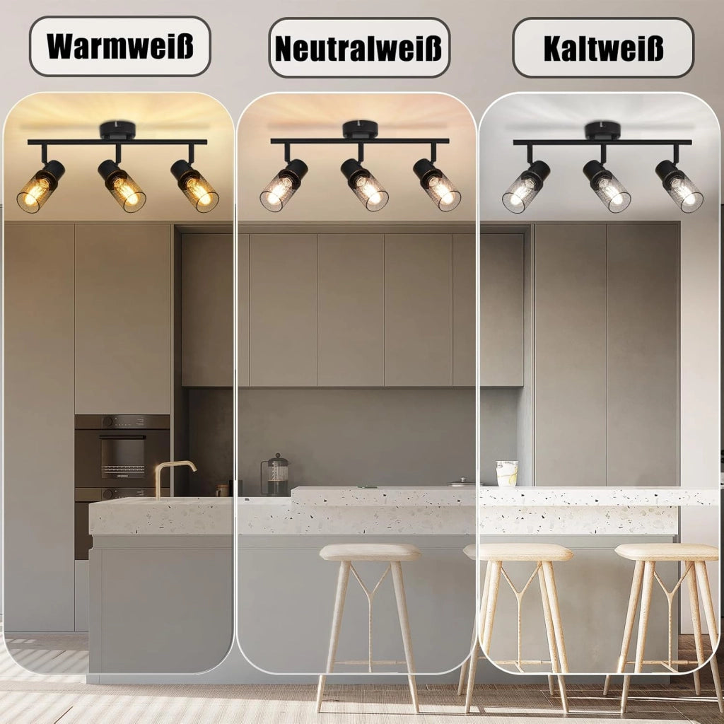 ZMH Faretto da soffitto neri retrò 3 luci E27 rotanti 330° paralume metallo max 25W senza lampadina