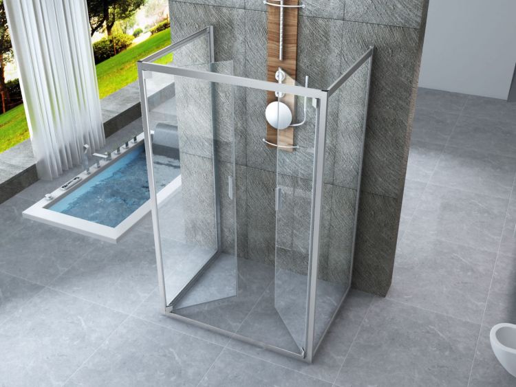 Box doccia Cristallo 6 mm 3 lati - Due Fissi piu' porta Saloon Trasparente - Misura: 75 x 90 x 75 x190h