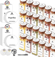 Set di contenitori per erbe quadrati da 24 pezzi - 120 ml - Vetro con etichette - Strumento per distribuzione contenitori erbe quadrati