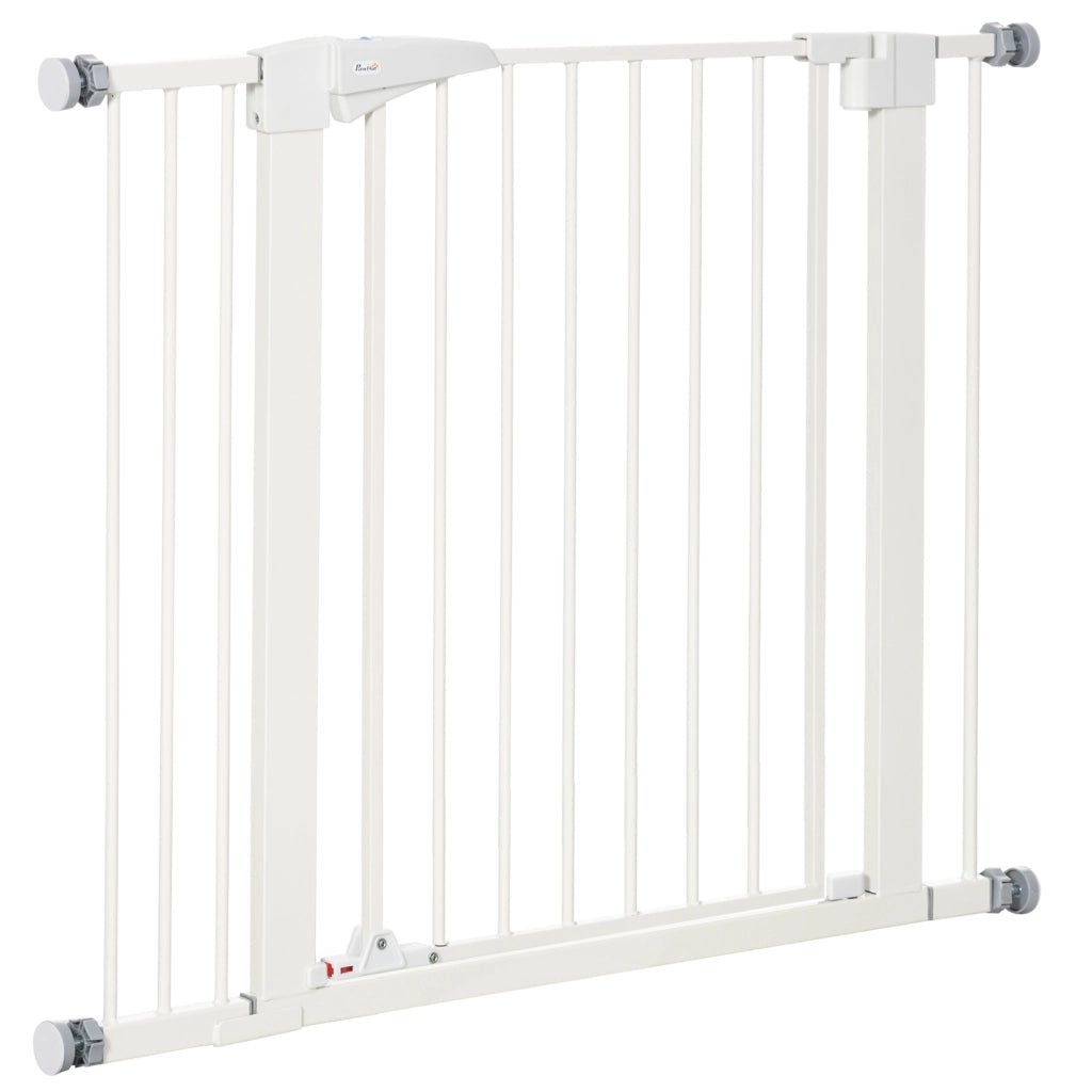 Cancelletto per Cani con Doppia Serratura ¨C Zephmum ¨C 76-103x4.2x77 cm, Bianco