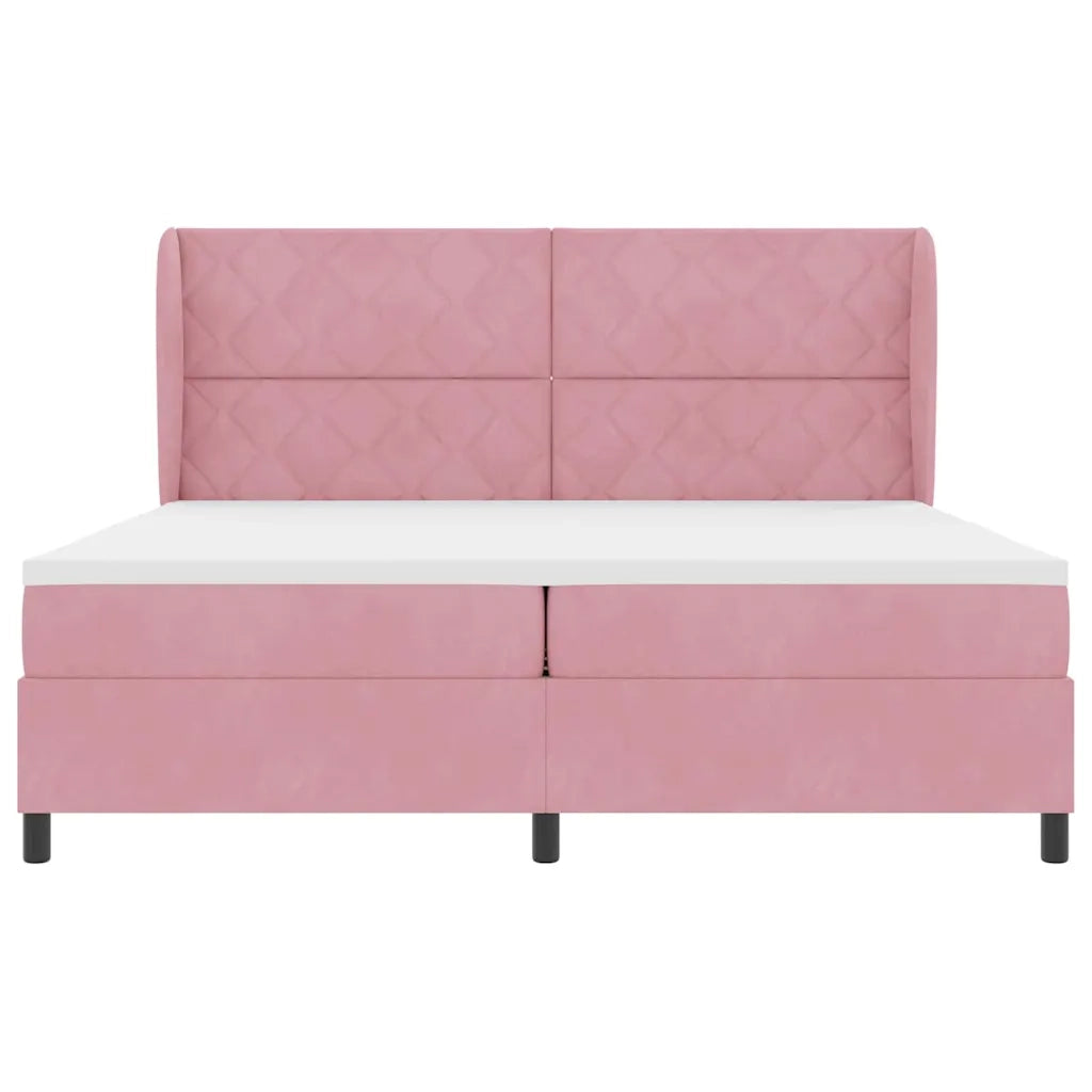 Letto a molle con materasso Rosa 200 x 200 cm Velluto 3341005