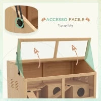 Gabbia per Criceti con Piattaforma, Scalette, Capanna e Ponte, in Legno di Abete, 85x45x44 cm