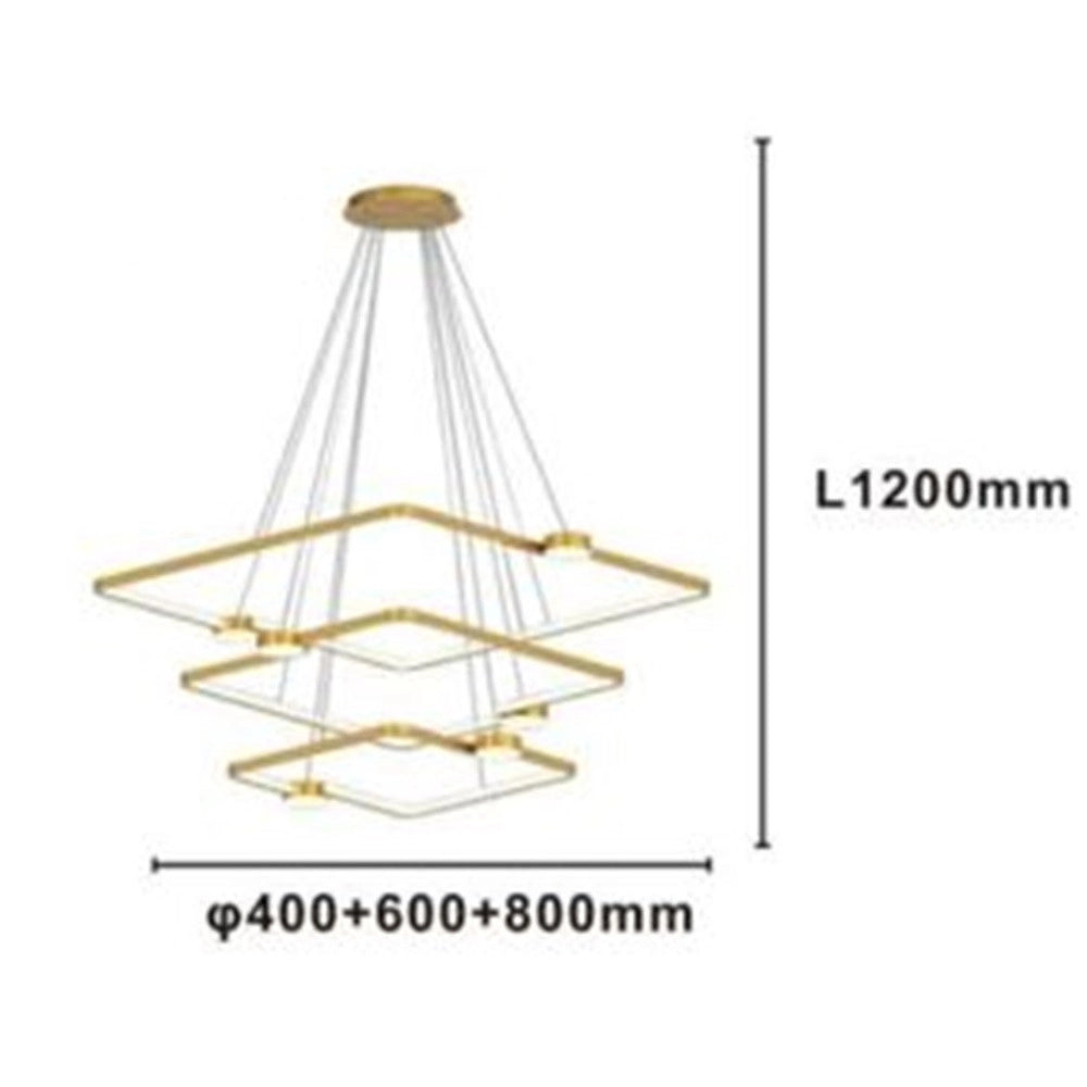 Trade Shop - Lampadario A Sospensione Led 112w 3 Quadrati Con Telecomando Design Moderno Oro 71231 -