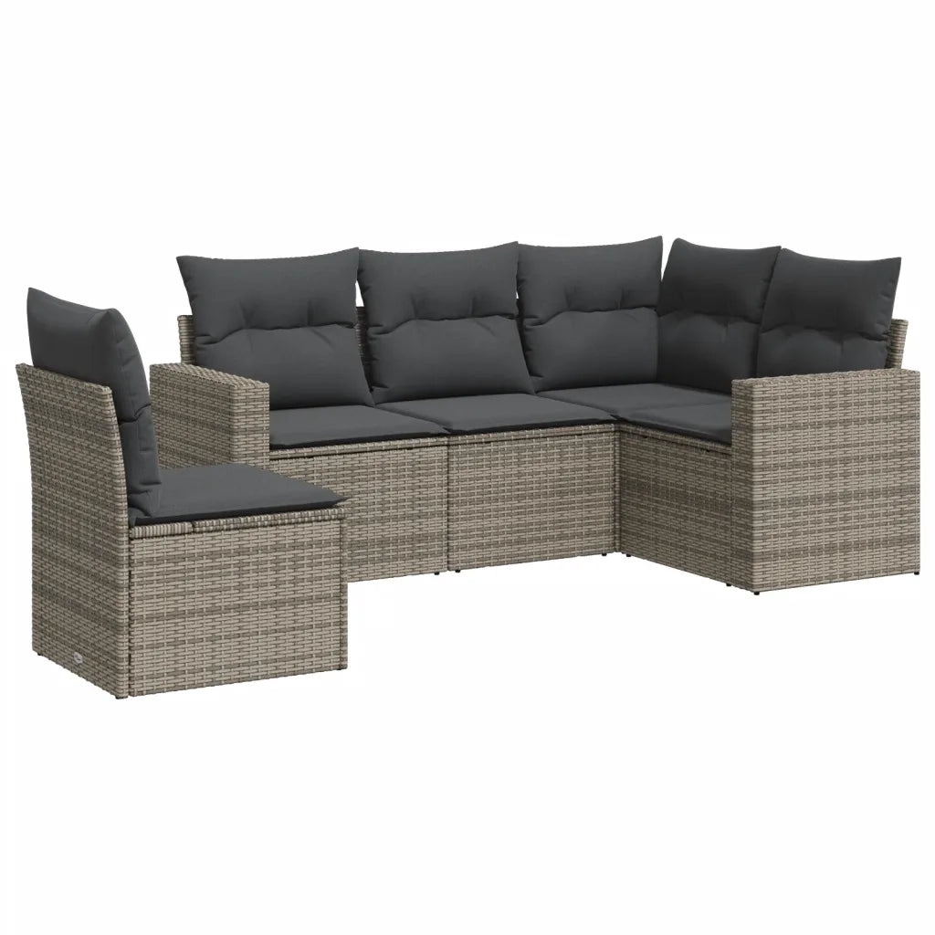 Set Divano da Giardino 5 pz con Cuscini Grigio in Polyrattan 3251307