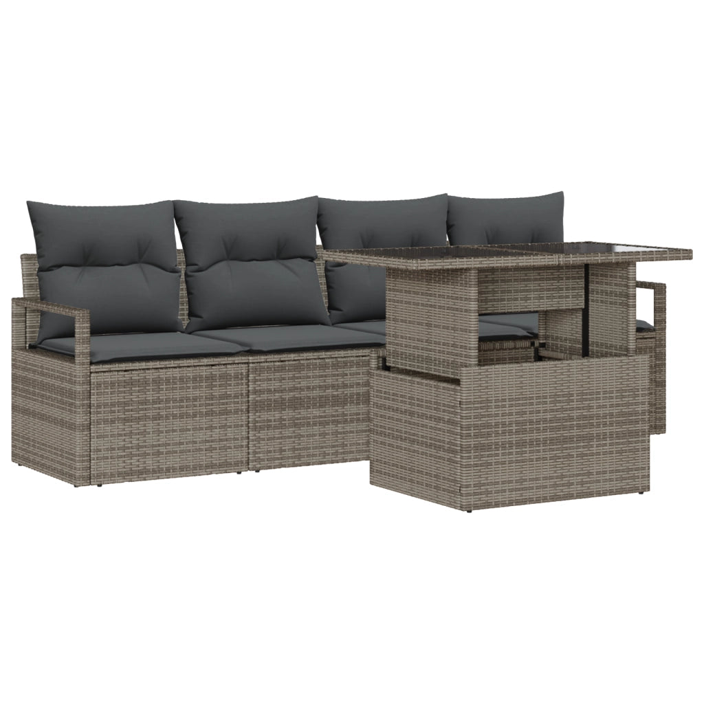 Set Divano da Giardino a 5 Pezzi con Cuscini Grigio Rattan Polimerico