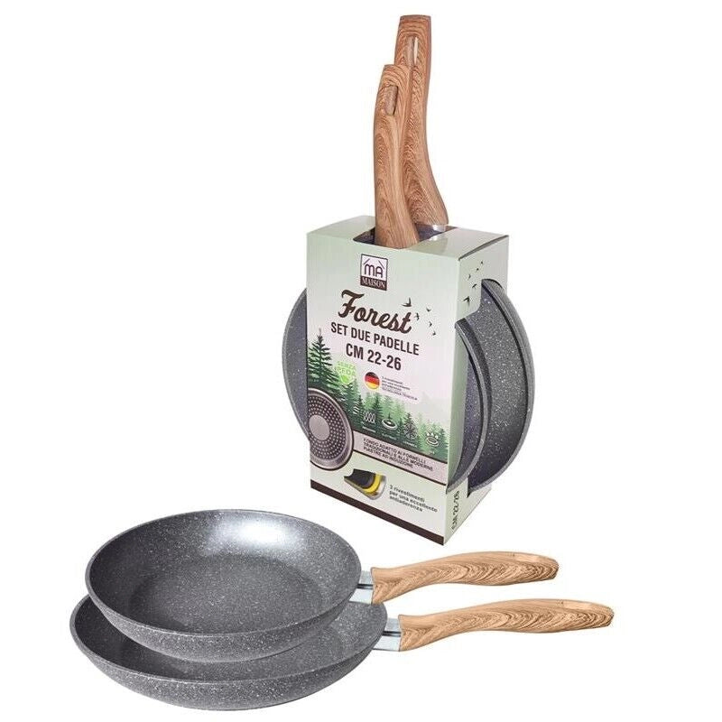 MA MAISON FOREST SET 2 PADELLE 22/26 CM CON MANICO ERGONOMICO SIMIL LEGNO