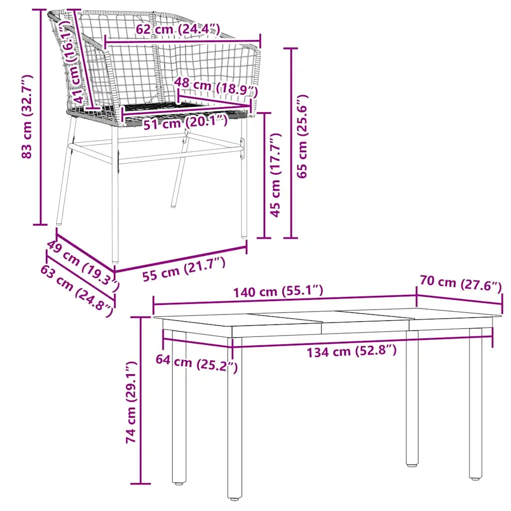Set da Pranzo da Giardino 5pz | Set Salotto da Giardino Polyrattan Vetro