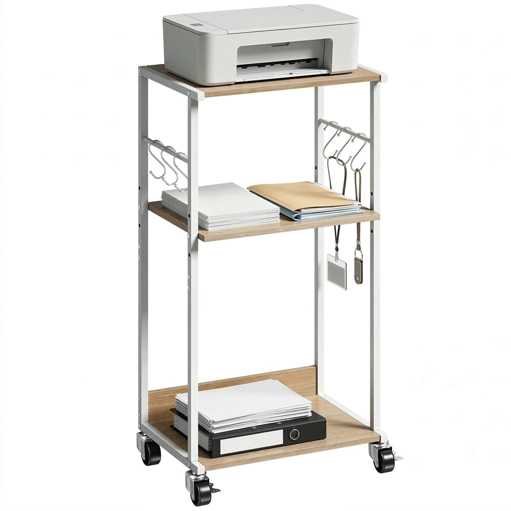 Mobili per Stampante con Ruote a 3 Livelli ¨C zephmum ¨C Legno Naturale e Metallo
