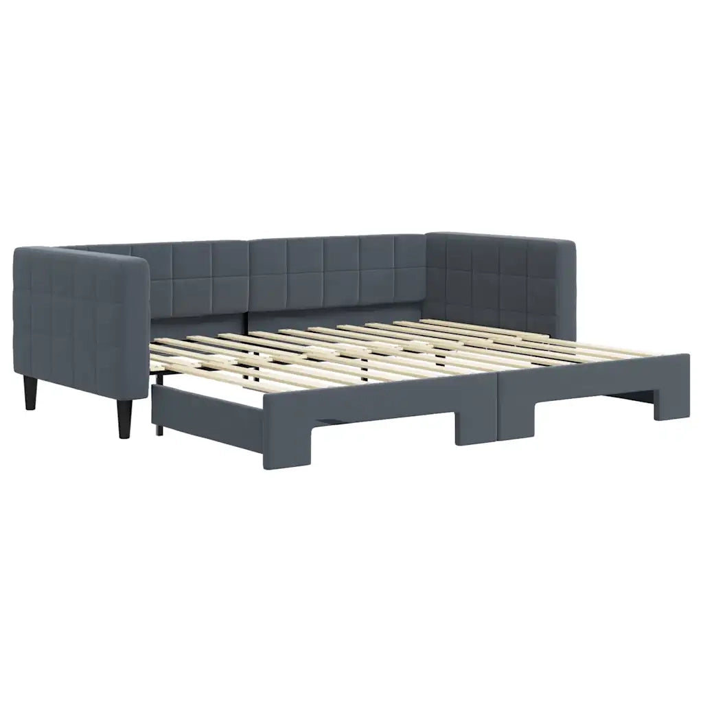 Divano Letto con Letto Estraibile Grigio Scuro 90x200cm Velluto