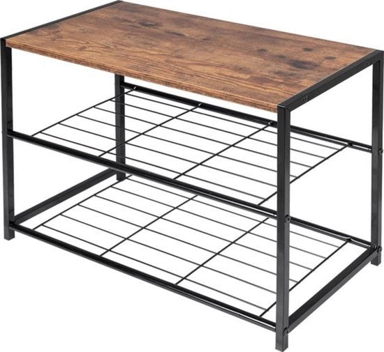 Raccoglitore di scarpe - robusto e pratico - legno vintage e metallo nero - design compattibile - risparmia spazio e stile - 63x30x43 cm