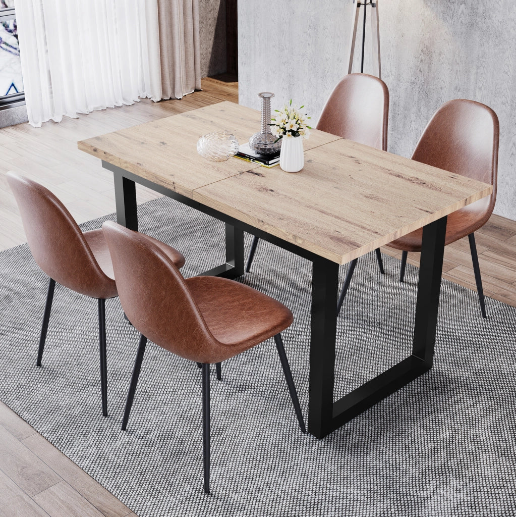 Tavolo da pranzo allungabile in stile industriale; MDF e metallo nero e naturale