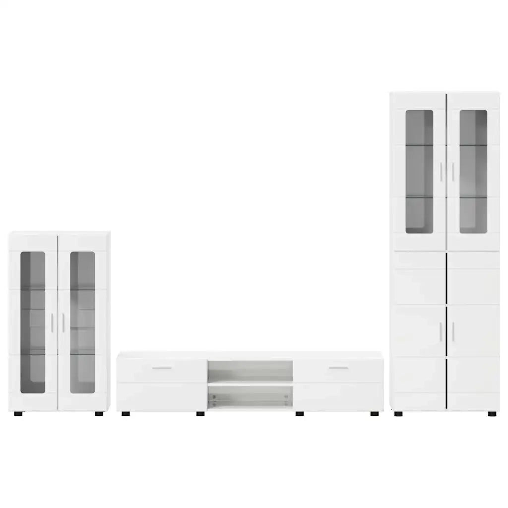 Set mobile TV FLORIN 3 pcs Bianco Lucido Legno multistrato 3397978
