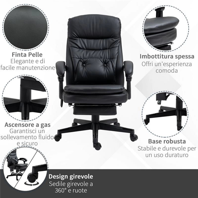 SEDIA DA UFFICIO MASSAGGIANTE IN SIMILPELLE CON PRESA USB 64 X69X107-115CM NERO