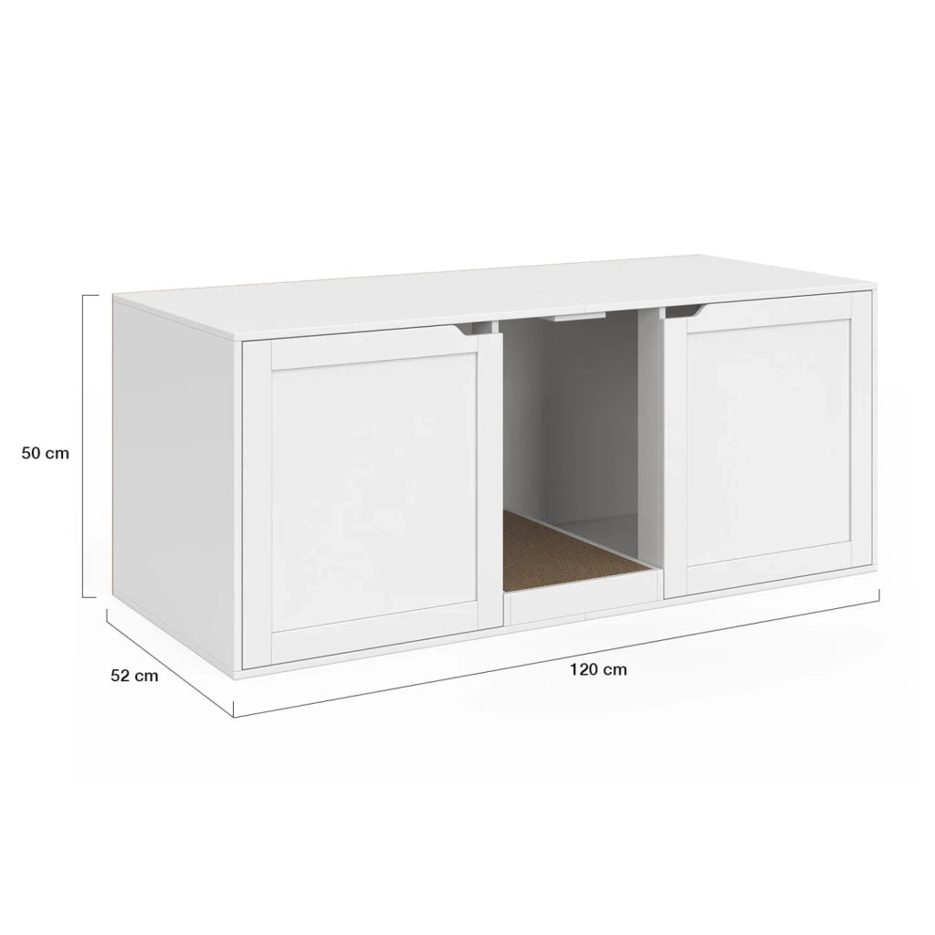 IDMarket - Borsa igienica per gatti XL con 2 porte e tiragraffi in legno bianco
