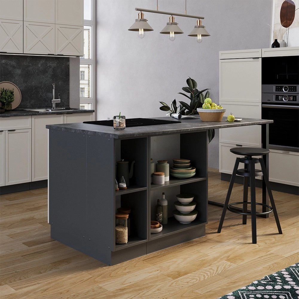 Isola cucina Fame-Line GrigioBeige/Antracite 90 cm con cassetto, senza piano di lavoro Vicco