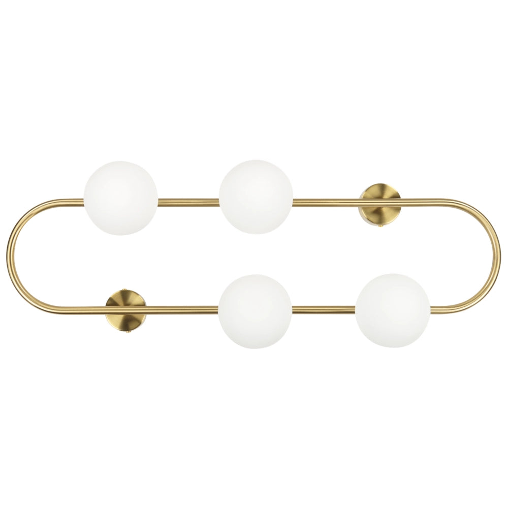 Lampada da parete con 4 luci a forma di globo e paralume in vetro base metallo dorato stile moderno