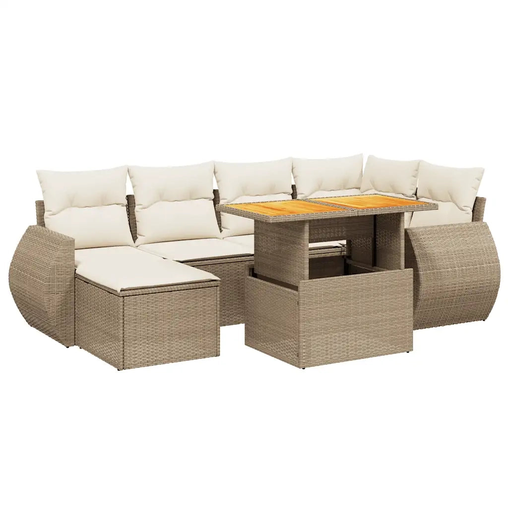Set Divani da Giardino 7 pz con Cuscini Beige in Polyrattan