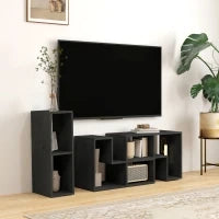 Mobile TV 75" max Modulabile con 2 Ripiani a L e Mensola Rettangolare, in Legno, 134-180x30.5x44 cm, Nero