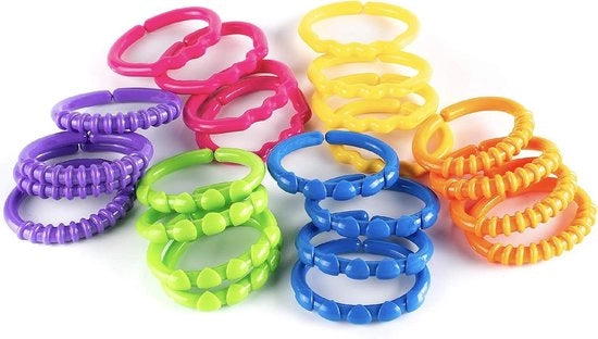 Anelli di presa per passeggino da 24 pezzi versatile applicazione gioco arco pendente ronzio in movimento - perfetti per il tuo bambino