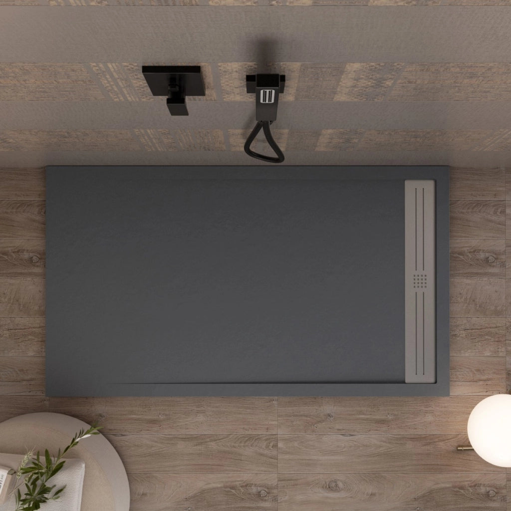 Piatto doccia in marmoresina grigio scuro effetto pietra cemento relax, misura 90x200