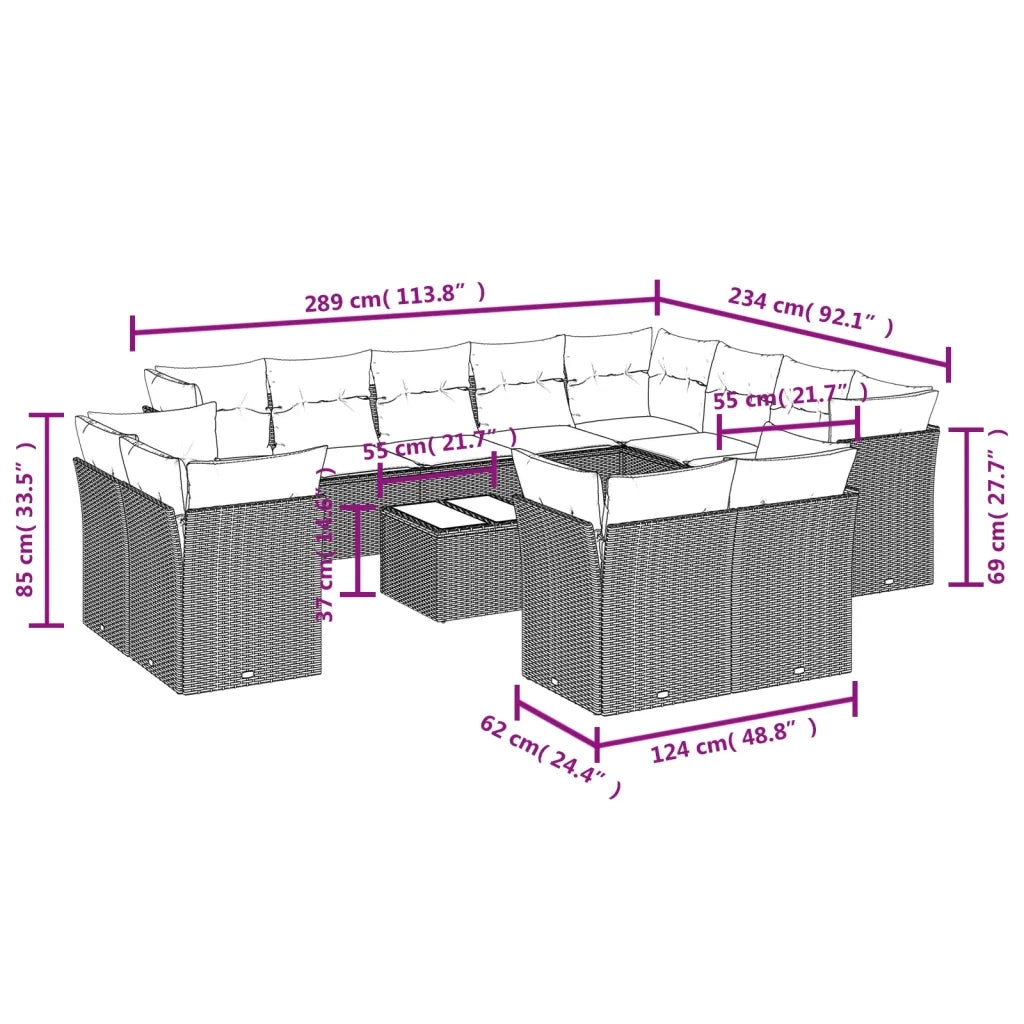 Set Divani da Giardino 13pz con Cuscini Nero in Polyrattan 3218536