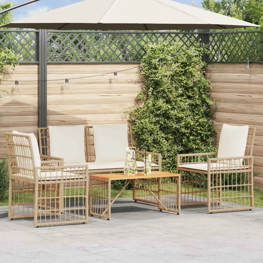 Set di Mobili da Esterno 4 pz | Set Salotto da Giardino Naturale e Bianco Crema
