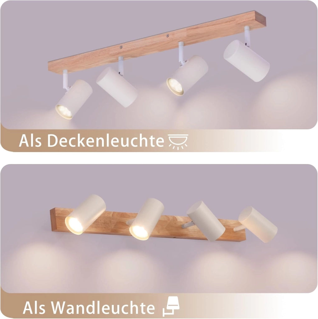 ZMH Lampada da soffitto in legno a 4 fiamme Lampada da soffitto bianca per corridoio camera da letto
