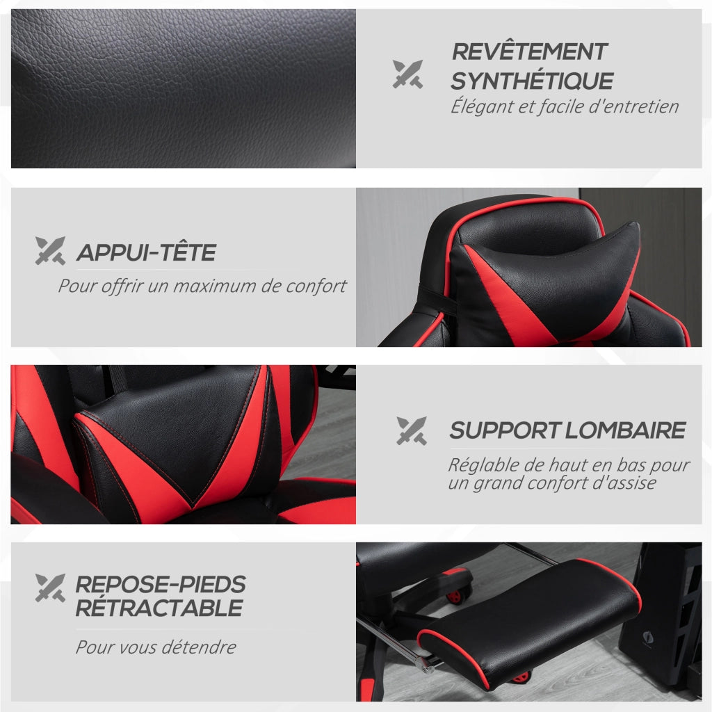 Poltrona Gaming Ergonomica con Poggiapiedi ¨C Xylo ¨C Reclinabile, Cuscino Lombare, Nero e Rosso