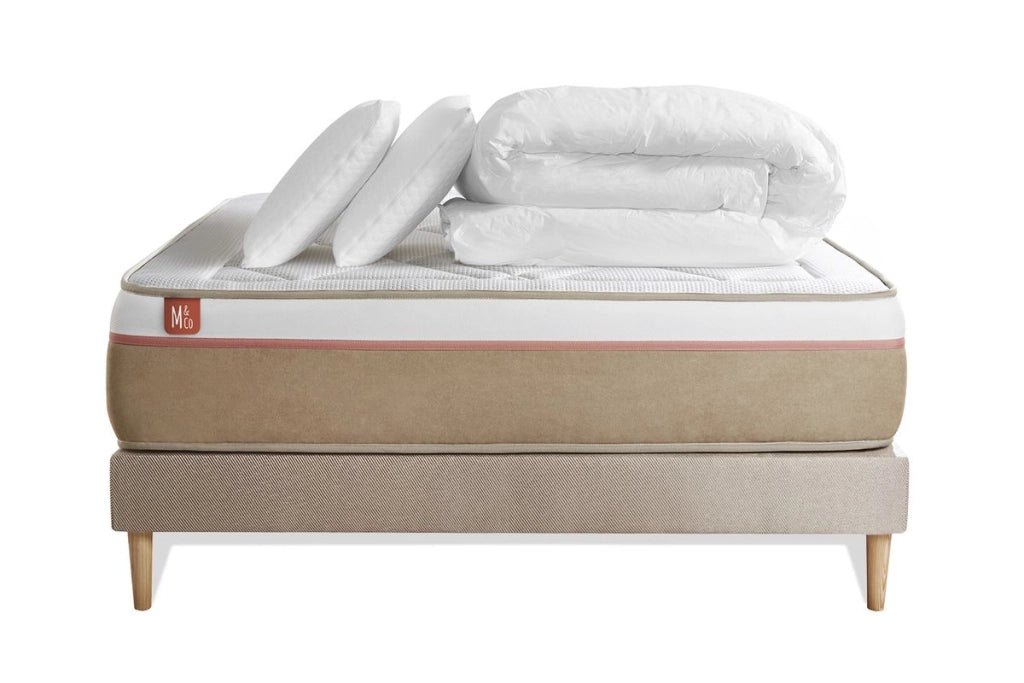 Pacchetto letto completo - Materasso 160x200cm + Box spring con doghe (kit) + 2 cuscini + Piumino - Le Soyeux