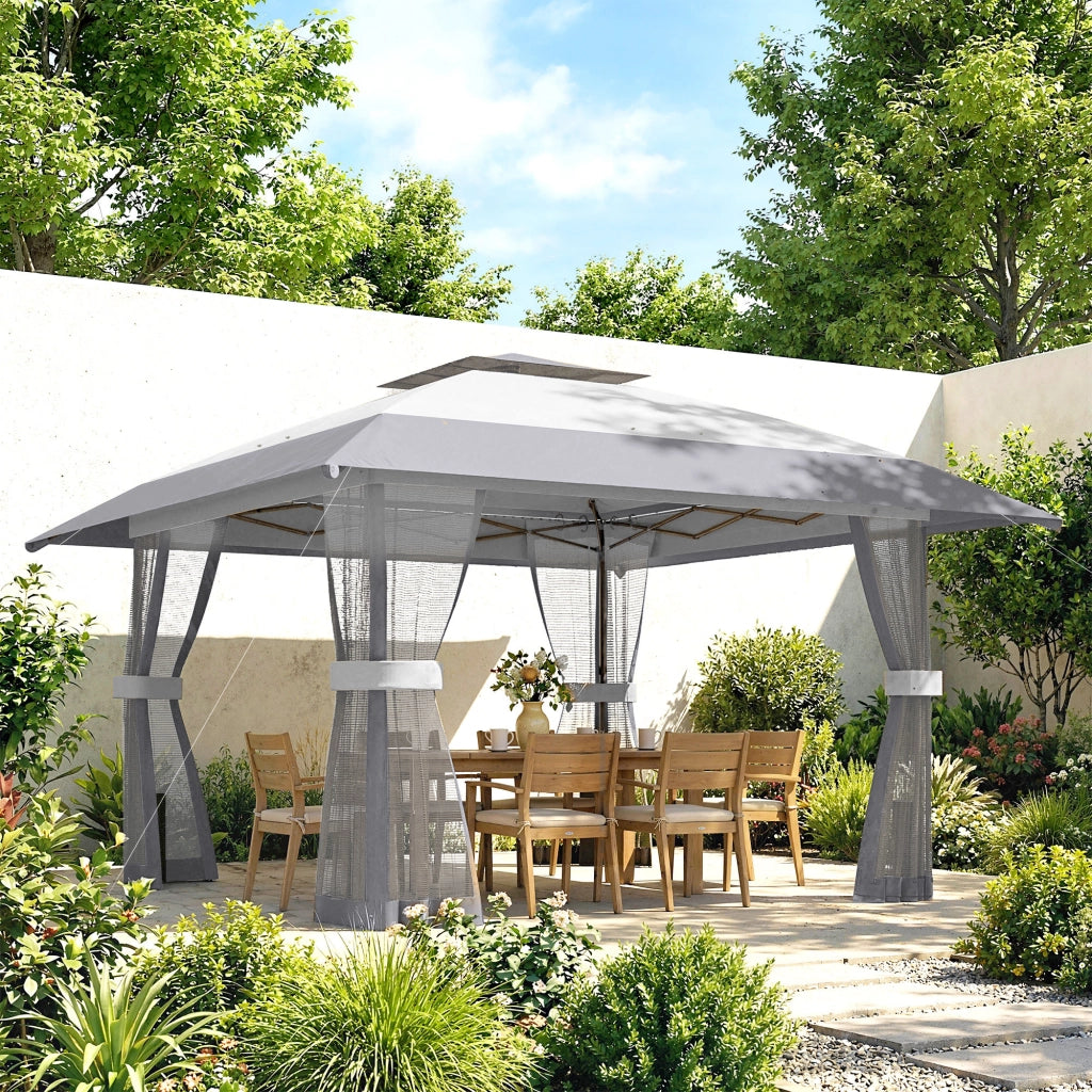Gazebo Pieghevole 4x4m Pop-up ¨C Xylo ¨C Doppio Tetto con Laterali Rete Mesh Grigio UPF30+