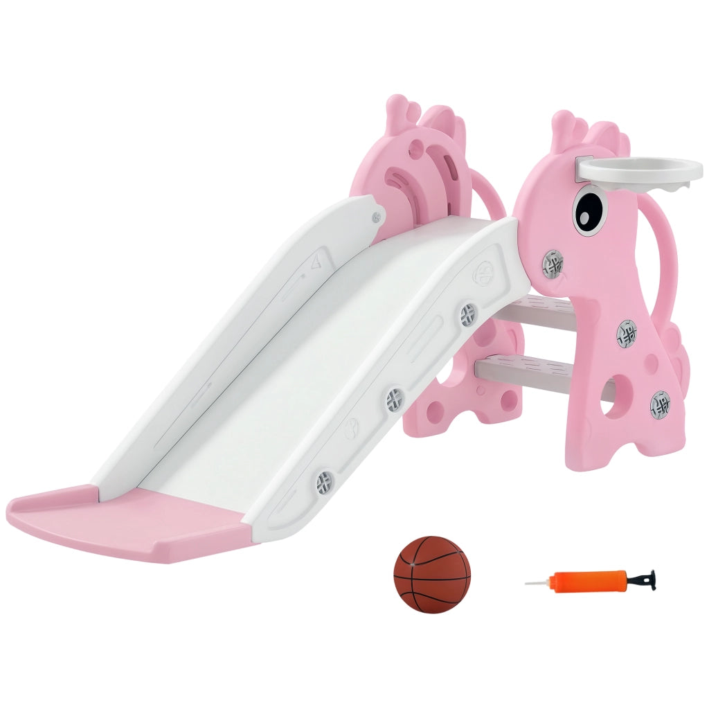 Casetta per bambini 3 in 1 con canestro, arrampicata e palla ¨C zephmum ¨C 106x51.5x52 cm rosa