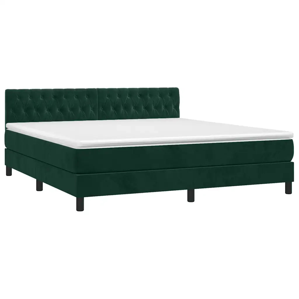 Letto a Molle con Materasso e LED Verde Scuro 160x200cm Vellutocod mxl 122880