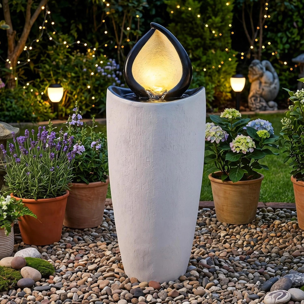 Fontana da Giardino con Luci, Fontanella Decorativa con Pompa e 4 Luci LED, Effetto Pietra, Sistema di Acqua Circolante da Esterno, Fontana Resistente in Resina per Cortile e Terrazzo