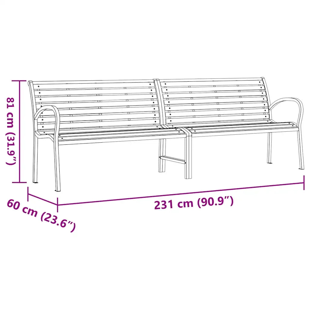 Panca Giardino Marrone 231cm Legno e Acciaio Verniciato Polvere