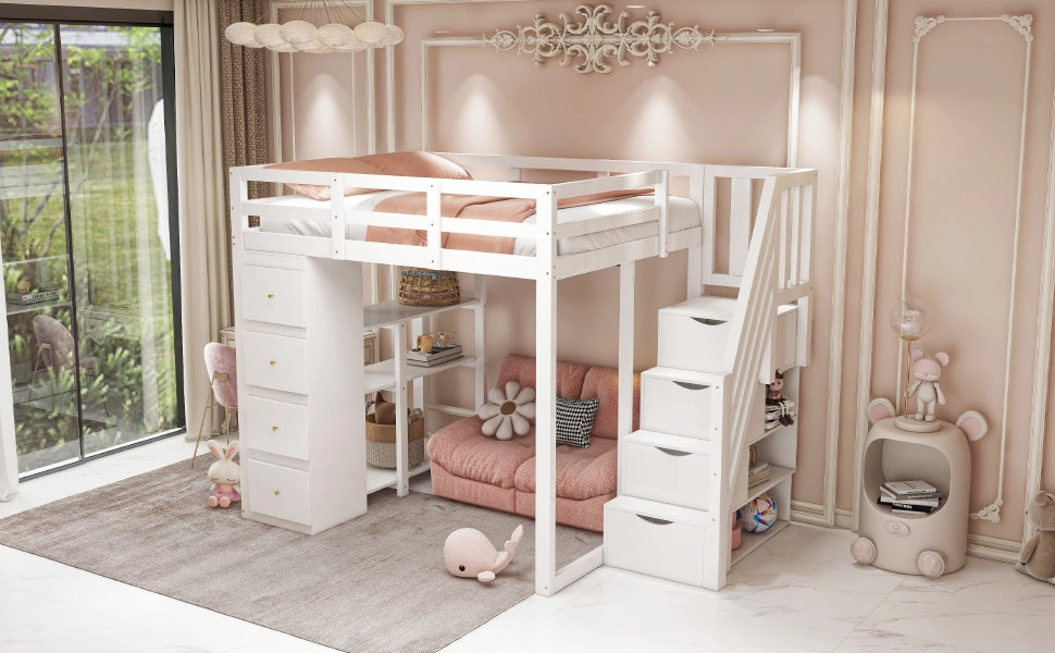 Letto a castello bianco in legno con funzione contenitiva 140x200 cm