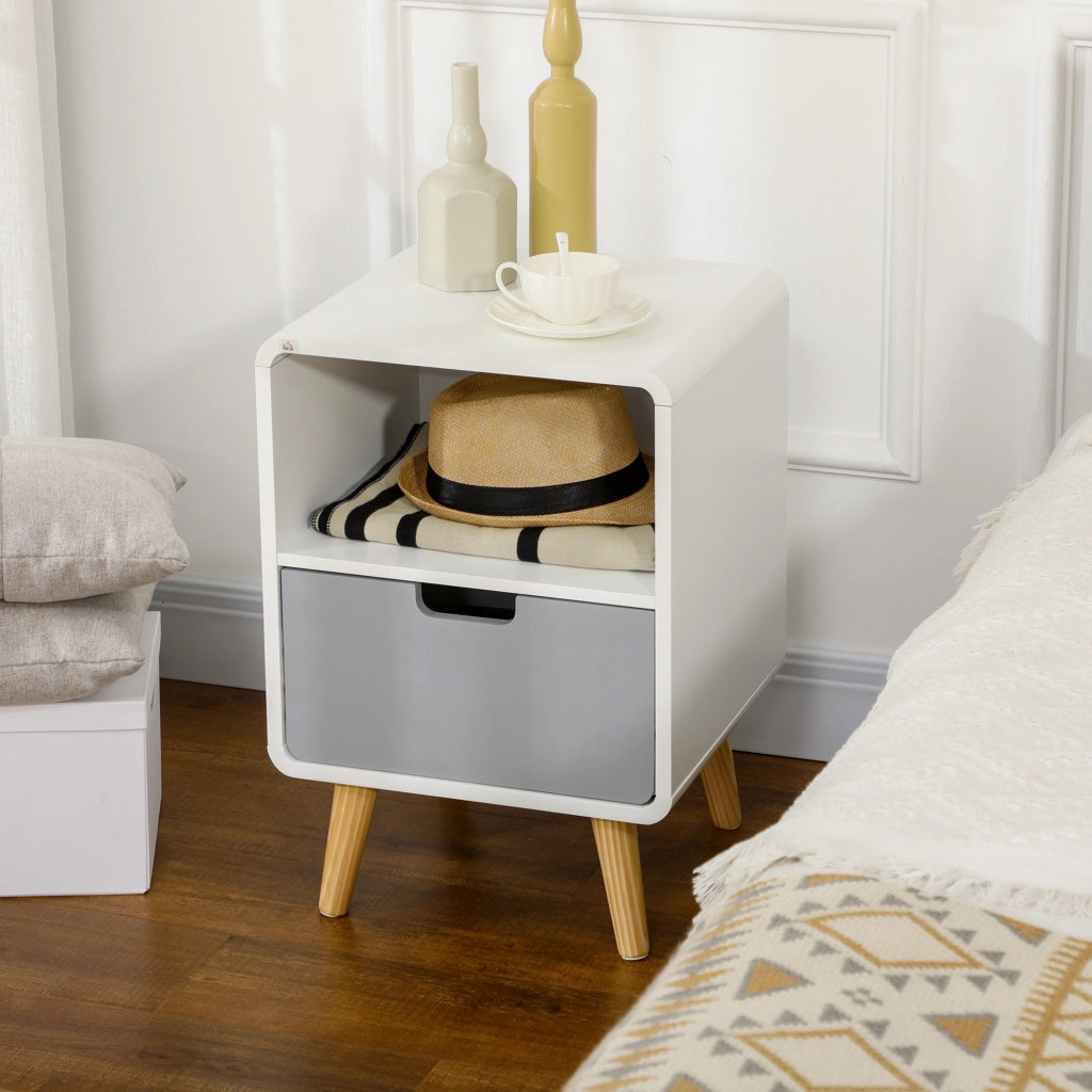 Comodino Scandinavo con Cassetto ¨C Zephmum ¨C Bianco 40x38x58 cm