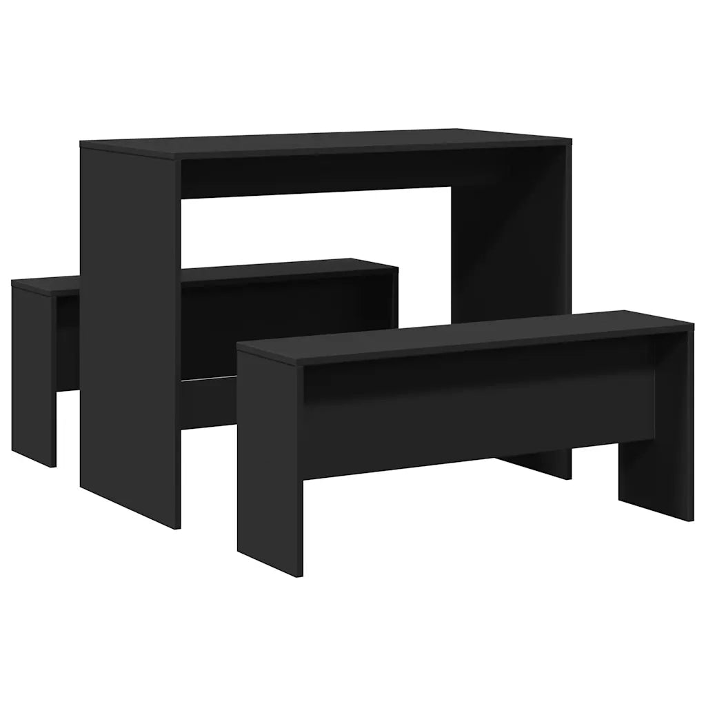 vidaXL Set Tavolo da Pranzo e Panche 3 pz Nero in Truciolato
