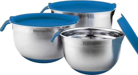 Set di contenitori a chiusura ermetica, 3 contenitori a coperchio ermetico in acciaio inossidabile premium con maniglia, beccuccio, marche di misura, base antiscivolo, misure 3, 2,5, 2L