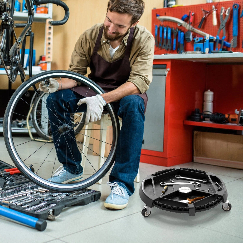 Carrello portatile leggero con 4 scomparti capacit¨¤ di carico di 14 kg, Vassoio portautensili per auto con ruote officina Nero-Utensili