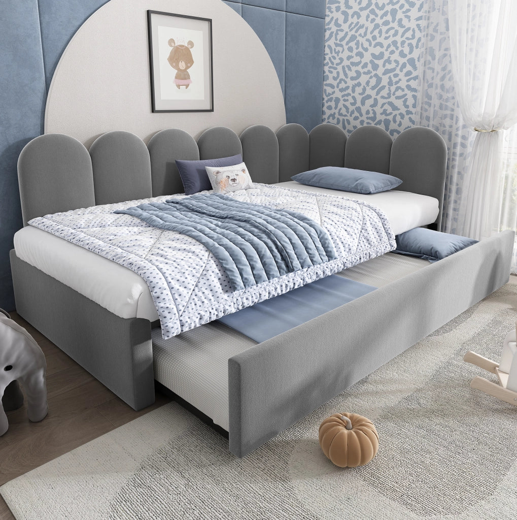 Divano letto 90x200 cm con letto estraibile e griglia; velluto grigio (Senza materasso)
