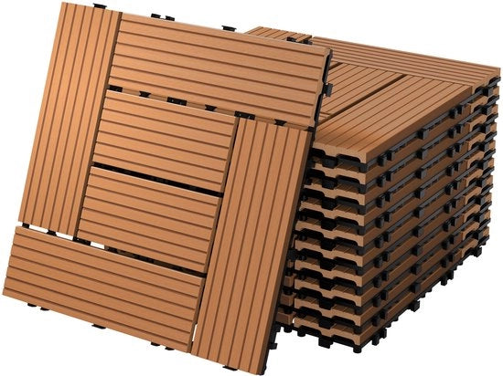 Set di lastre in WPC 30x30 cm da 44 per 4m² con finitura legno chiaro, mozaico con sistema di drenaggio e sistema di click