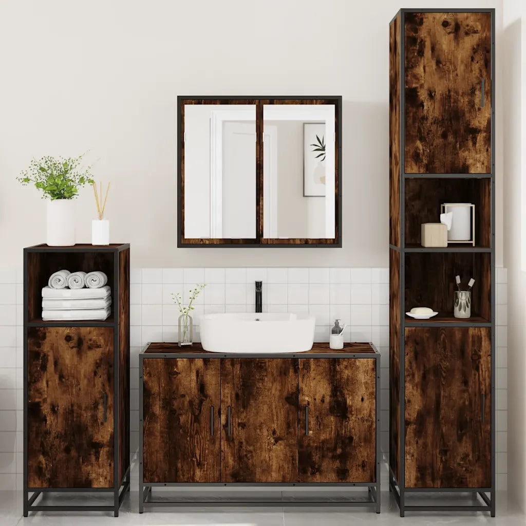Set Mobili da Bagno 4 pz Rovere Fumo in Legno Multistrato 3301192