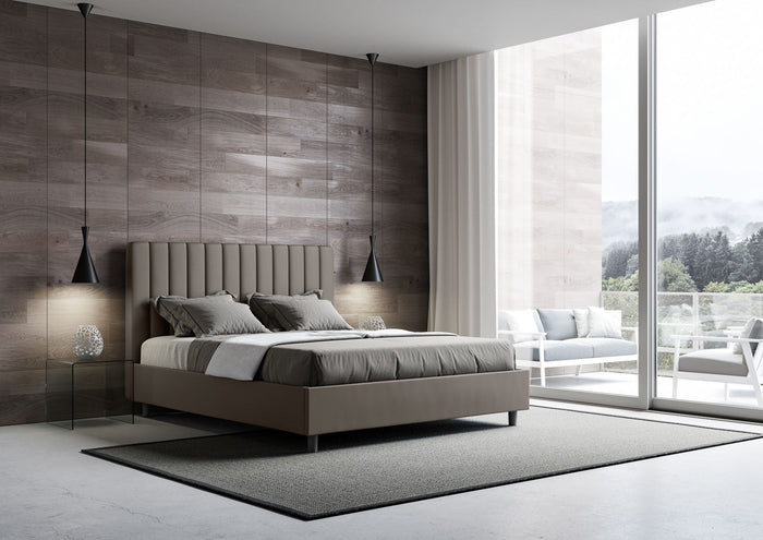 Letto Matrimoniale 160x190 cm con Rete e Contenitore Agueda Cappuccino