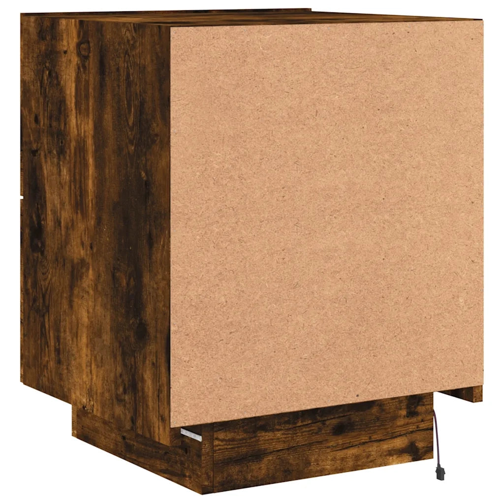 Comodino | Armadio da Notte | Mobiletto da notte con Luci LED Rovere Fumo in Legno Multistrato