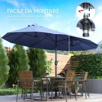 Ombrellone da Giardino Doppio con Apertura a Manovella, Acciaio e Poliestere, 460x270x240 cm, Blu