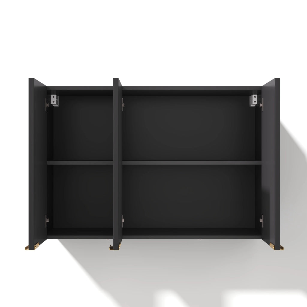 Pensile da parete con 3 ante in MDF nero 90x29x60 cm per cucina, bagno e lavanderia