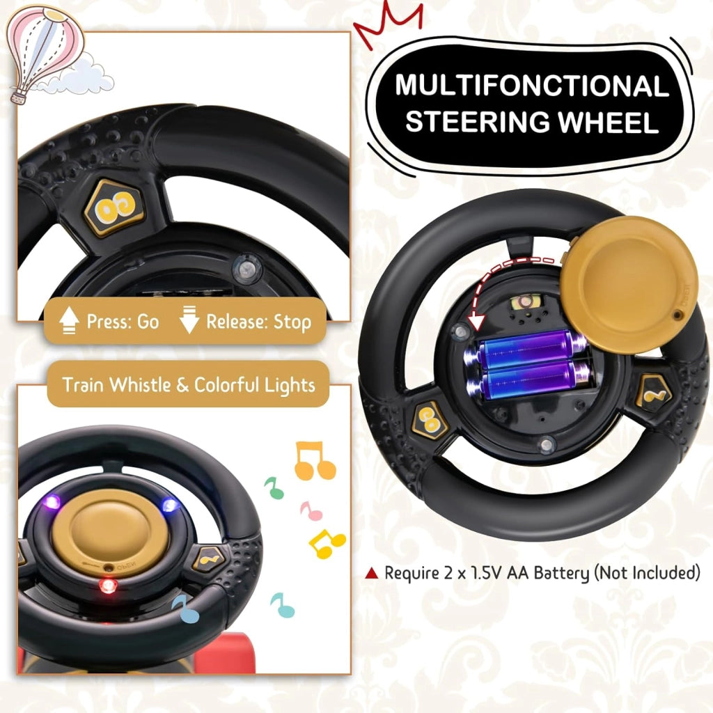 Treno elettrico per bambini, auto per bambini con musica e luci, guida realistica con pista in PP, spazio nascosto, carico 25 kg, per ragazzi e ragazze 3 anni + (nero+rosso)
